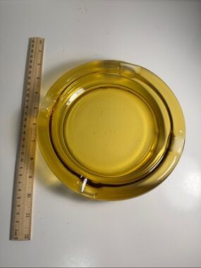 Vintage 1960s 1970s Amber Glass Cigar Ashtray 7.75" Diameter